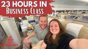 TRAVEL DAY VLOG! ✈️ Flying Emirates Business Class London to Auckland 🌎 Honeymoon Trip & A380 Review